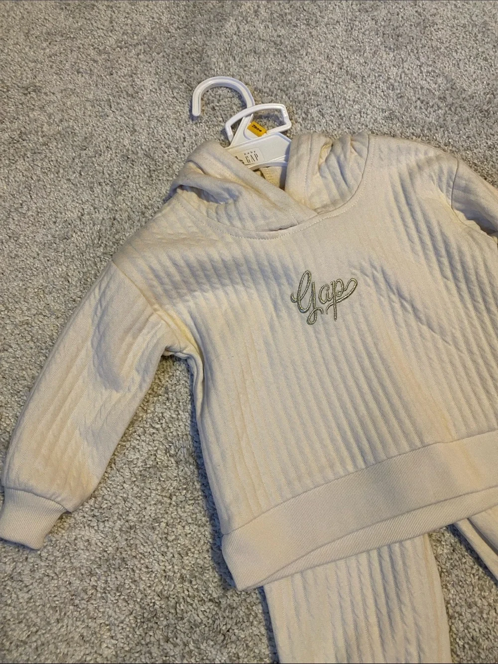 Baby GAP Cream Ribbed Hoodie & Jogger Set - Neutral Cozy Two-Piece baby 12 month